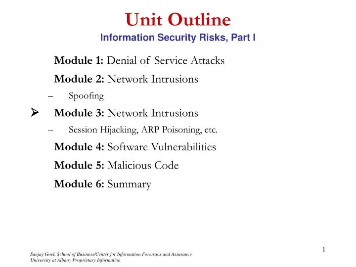 unit outline information security risks part i