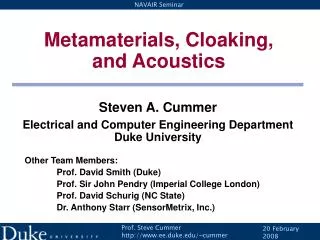 Metamaterials, Cloaking, and Acoustics