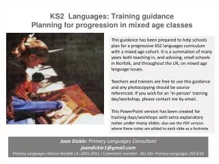 KS2 Languages: Training guidance Planning for progression in mixed age classes