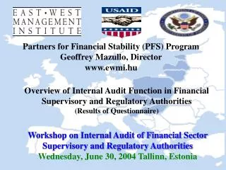 Workshop on Internal Audit of Financial Sector Supervisory and Regulatory Authorities