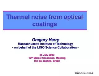 Thermal noise from optical coatings