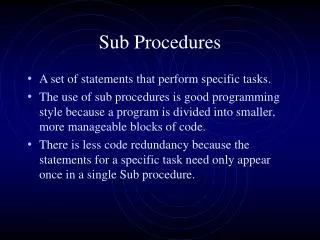 Sub Procedures
