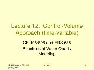 Lecture 12: Control-Volume Approach (time-variable)