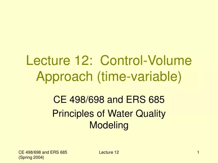 lecture 12 control volume approach time variable