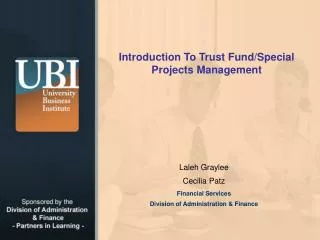 Introduction To Trust Fund/Special Projects Management