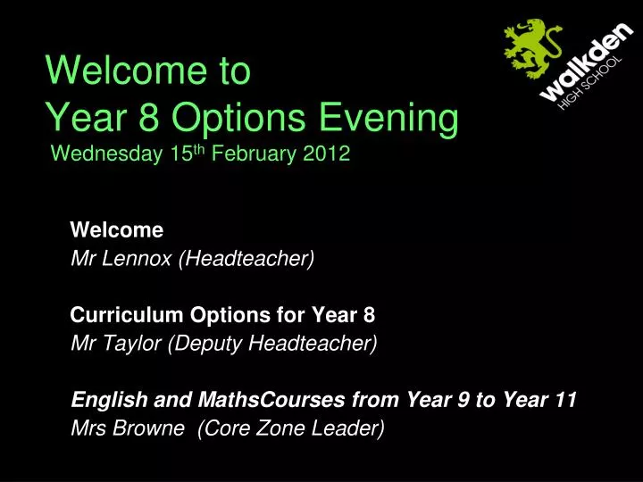 welcome to year 8 options evening wednesday 15 th february 2012