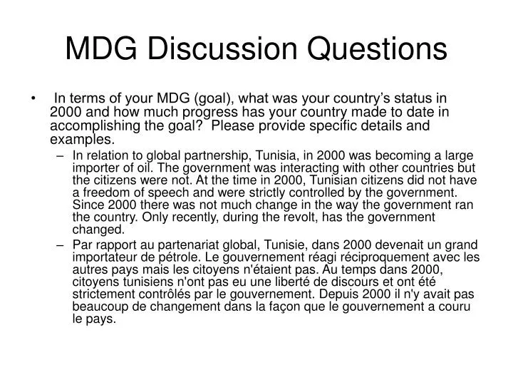 mdg discussion questions