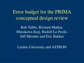 Error budget for the PRIMA conceptual design review