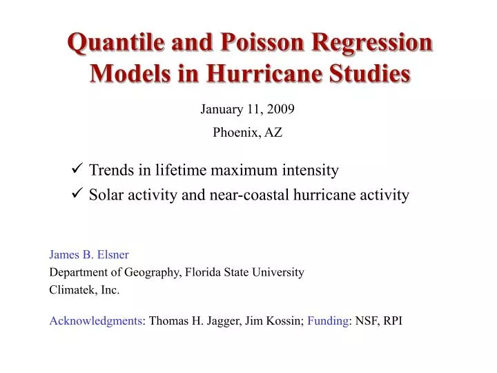 quantile and poisson regression models in hurricane studies