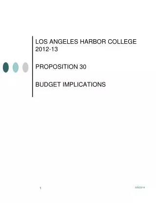 LOS ANGELES HARBOR COLLEGE 2012-13 PROPOSITION 30 BUDGET IMPLICATIONS