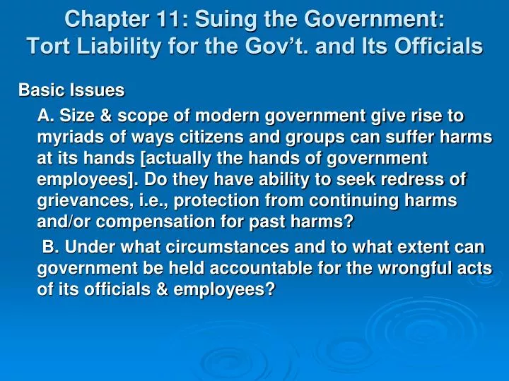 chapter 11 suing the government tort liability for the gov t and its officials