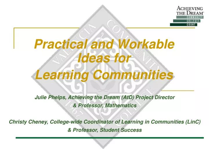 practical and workable ideas for learning communities