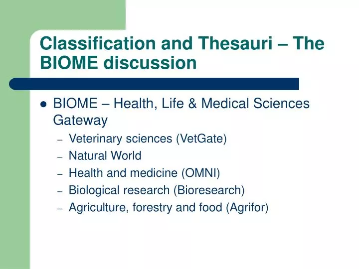classification and thesauri the biome discussion