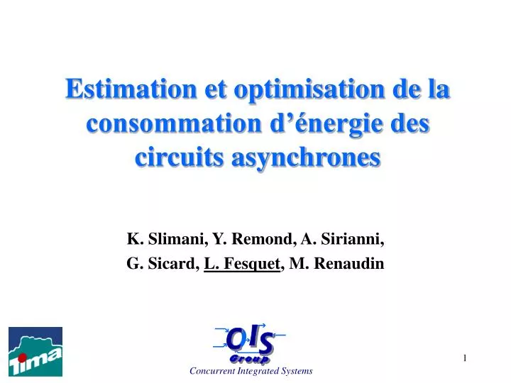 estimation et optimisation de la consommation d nergie des circuits asynchrones