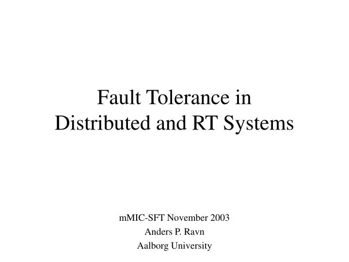 fault tolerance in distributed and rt systems