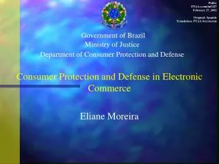 Government of Brazil Ministry of Justice Department of Consumer Protection and Defense
