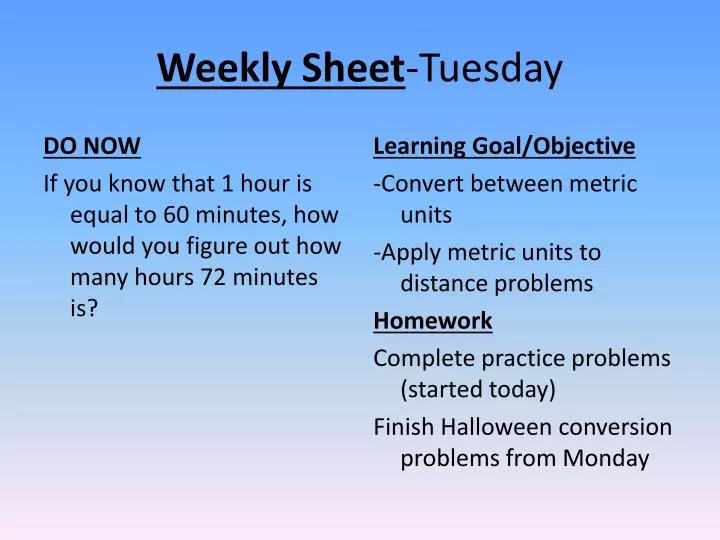 weekly sheet tuesday
