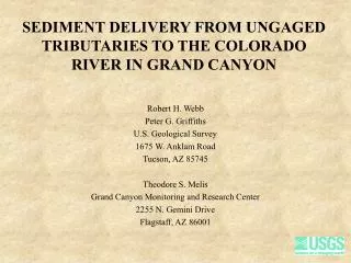 SEDIMENT DELIVERY FROM UNGAGED TRIBUTARIES TO THE COLORADO RIVER IN GRAND CANYON