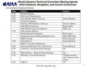 Missile Systems Technical Committee (MSTC) Overview