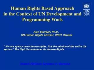 Human Rights Based Approach in the Context of UN Development and Programming Work