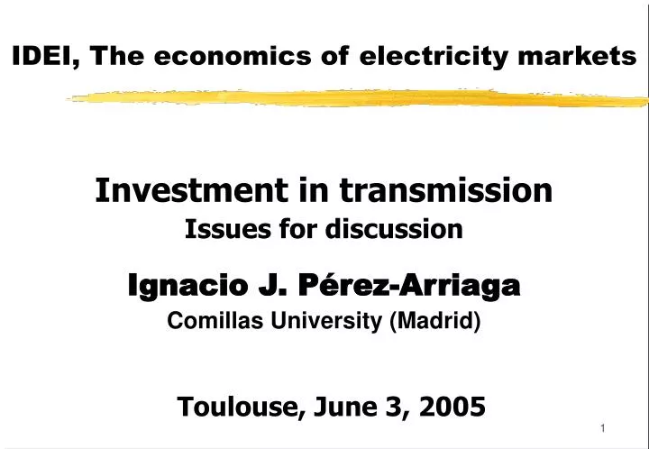 idei the economics of electricity markets