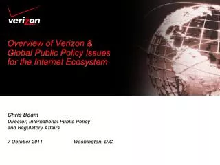 Overview of Verizon &amp; Global Public Policy Issues for the Internet Ecosystem
