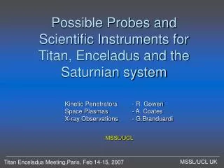 Possible Probes and Scientific Instruments for Titan, Enceladus and the Saturnian system
