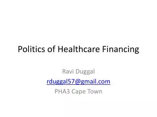 Politics of Healthcare Financing