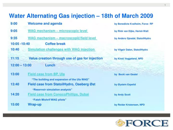 water alternating gas injection 18th of march 2009