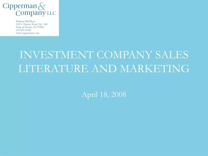 investment company sales literature and marketing
