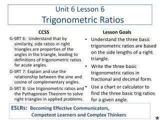 Unit 6 Lesson 6 Trigonometric Ratios