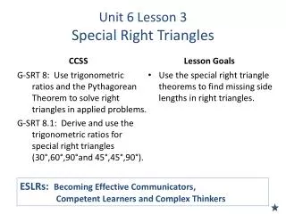 Unit 6 Lesson 3 Special Right Triangles