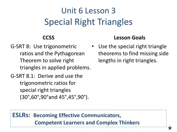unit 6 lesson 3 special right triangles