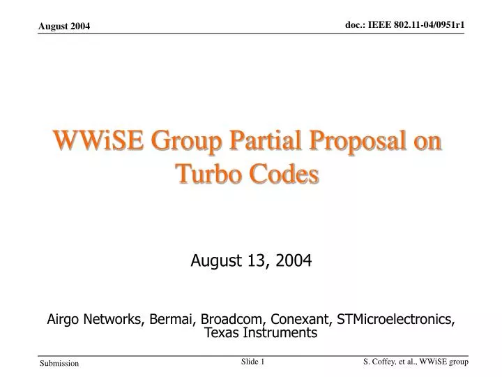 wwise group partial proposal on turbo codes