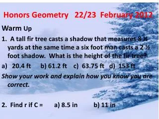 Honors Geometry 22/23 February 2012