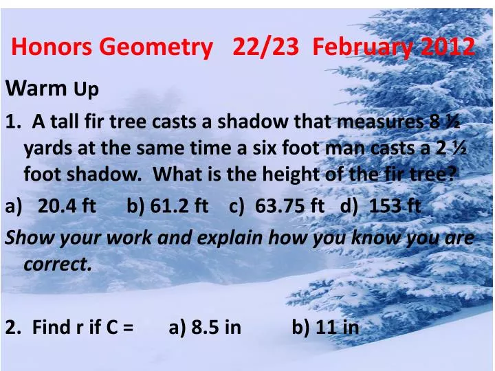 honors geometry 22 23 february 2012