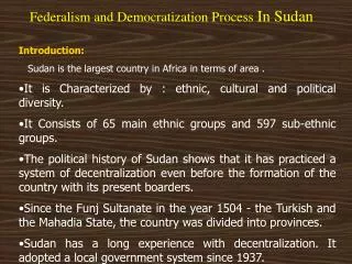 Federalism and Democratization Process In Sudan