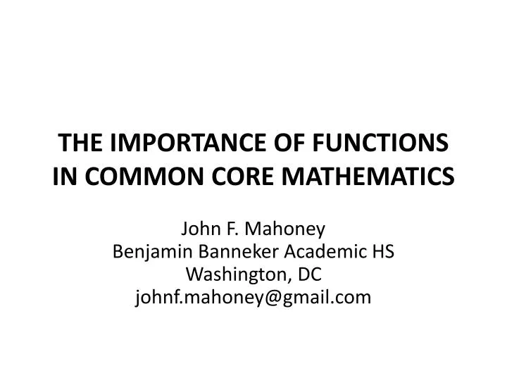 the importance of functions in common core mathematics