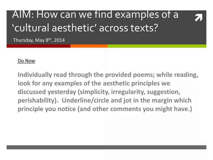 aim how can we find examples of a cultural aesthetic across texts