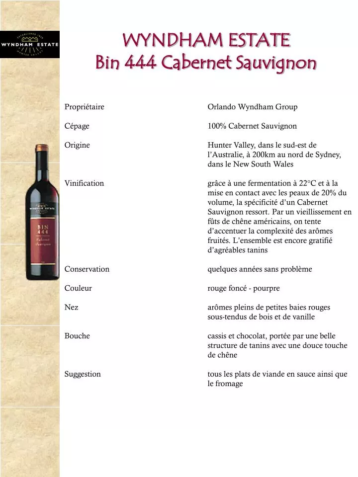 wyndham estate bin 444 cabernet sauvignon