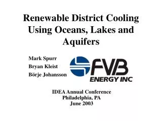 Renewable District Cooling Using Oceans, Lakes and Aquifers