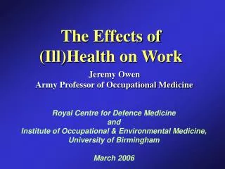 The Effects of (Ill)Health on Work