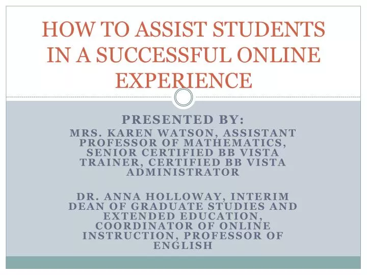 how to assist students in a successful online experience