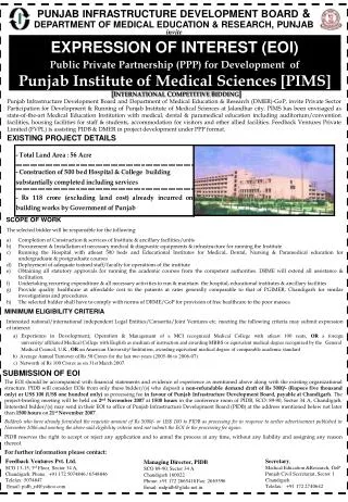 PUNJAB INFRASTRUCTURE DEVELOPMENT BOARD &amp; DEPARTMENT OF MEDICAL EDUCATION &amp; RESEARCH, PUNJAB