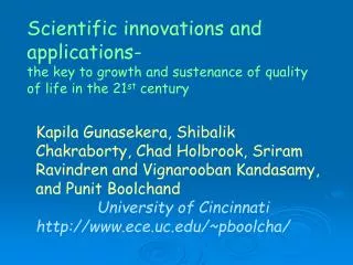 Scientific innovations and applications-