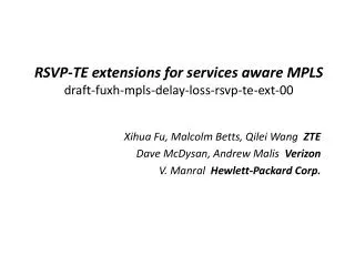 RSVP-TE extensions for services aware MPLS draft-fuxh-mpls-delay-loss-rsvp-te-ext-00