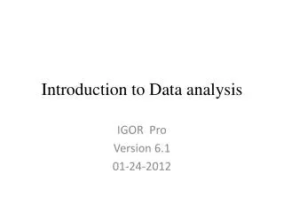 Introduction to Data analysis