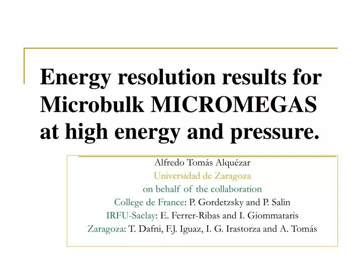 energy resolution results for microbulk micromegas at high energy and pressure