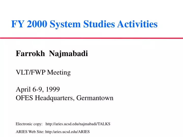 fy 2000 system studies activities