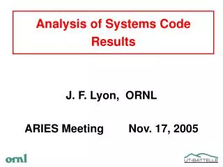 Analysis of Systems Code Results